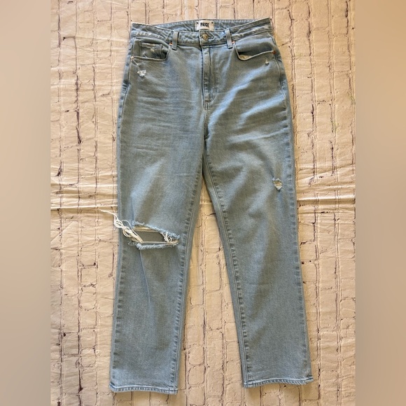 Paige Denim Noella High Rise Slim Straight Leg Broadway Destructed 28 Light Wash - Picture 2 of 7
